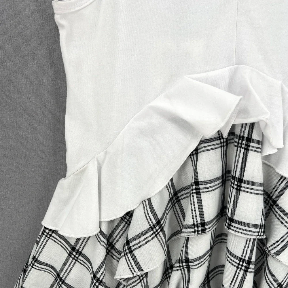 OPENING CEREMONY Dress Womens Small White Black Sleeve Plaid Ruffle Skater NWT - Picture 15 of 16